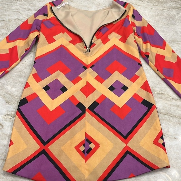 Naven | 70's Mini Dress | Geometric Purple, Red,‎ Gold | Women's Size 6 - Picture 2 of 11